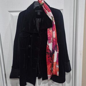 Calvin Klein Black Velvet Jacket – Soft Luxe Style (Sz XL) + Floral Scar